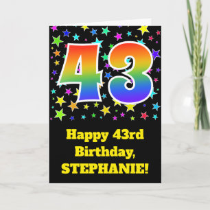 Kleurrijke sterren + regenboogpatroon "43" Birthda Kaart