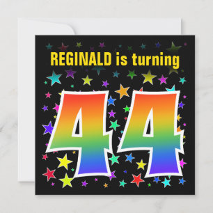 Kleurrijke sterren + regenboogpatroon "44" Verjaar Kaart