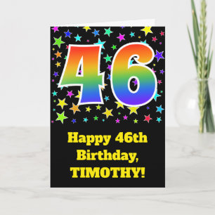 Kleurrijke sterren + regenboogpatroon "46" verjaar kaart