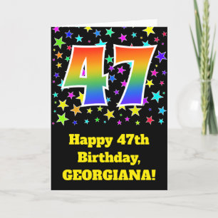 Kleurrijke sterren + regenboogpatroon "47" Verjaar Kaart