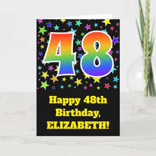Kleurrijke sterren + regenboogpatroon "48" Verjaar Kaart