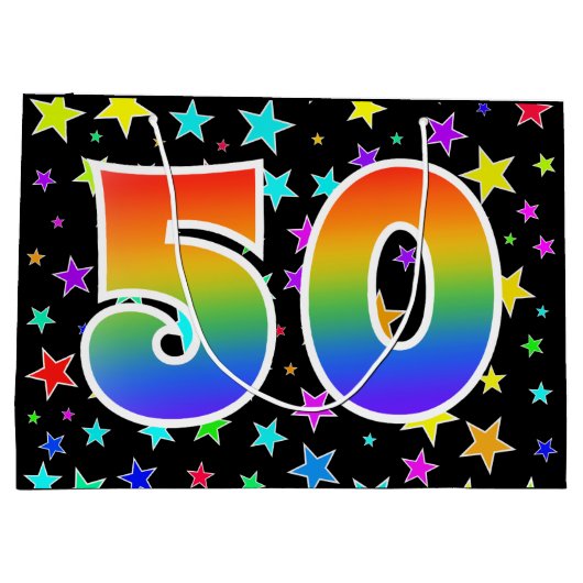 Kleurrijke sterren + regenboogpatroon "50" Event # Groot Cadeauzakje (Achterkant)