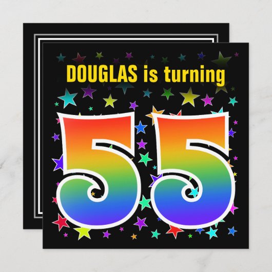 Kleurrijke sterren + Regenboogpatroon "55" Verjaar Kaart (Voorkant / Achterkant)