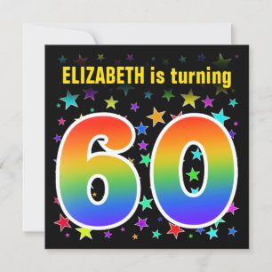 Kleurrijke sterren + regenboogpatroon "60" Verjaar Kaart