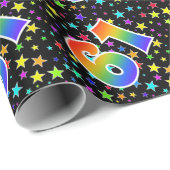 Kleurrijke sterren + regenboogpatroon "61" Event # Cadeaupapier (Rol Hoek)