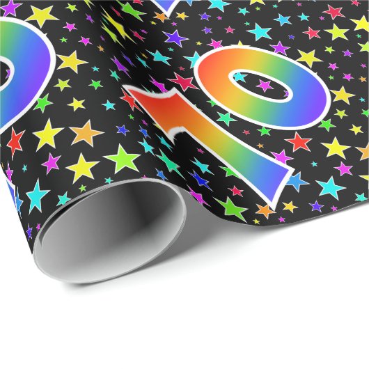 Kleurrijke sterren + regenboogpatroon "70" Event # Cadeaupapier (Rol Hoek)
