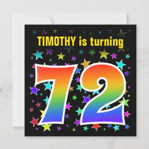 Kleurrijke sterren + regenboogpatroon "72" Verjaar Kaart