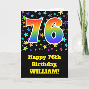 Kleurrijke sterren + regenboogpatroon "76" Birthda Kaart