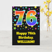 Kleurrijke sterren + regenboogpatroon "76" Birthda Kaart (Gele Bloem)