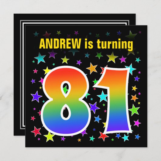 Kleurrijke sterren + regenboogpatroon "81" Verjaar Kaart (Voorkant / Achterkant)