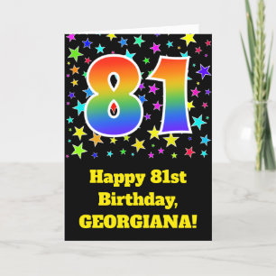 Kleurrijke sterren + regenboogpatroon "81" Verjaar Kaart
