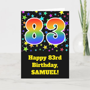 Kleurrijke sterren + regenboogpatroon "83" Verjaar Kaart