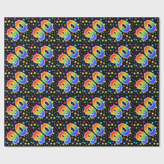 Kleurrijke sterren + regenboogpatroon "90" Event # Cadeaupapier (Vlak)