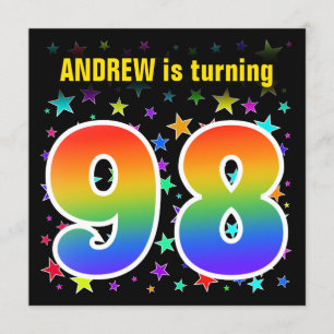 Kleurrijke sterren + regenboogpatroon "98" Verjaar Kaart