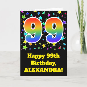 Kleurrijke sterren + regenboogpatroon "99" Verjaar Kaart