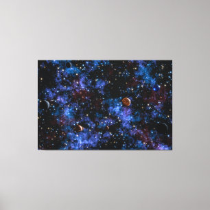 Kleurrijke sterrenstelsels, sterren en planeten in canvas afdruk