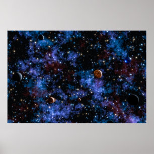 Kleurrijke sterrenstelsels, sterren en planeten in poster