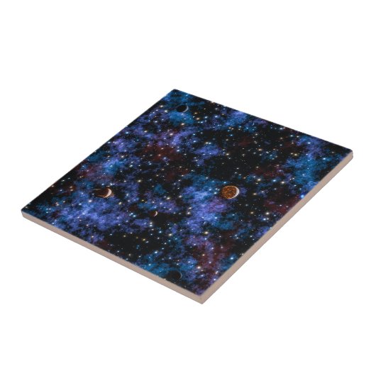 Kleurrijke sterrenstelsels, sterren en planeten in tegeltje (Zijkant)