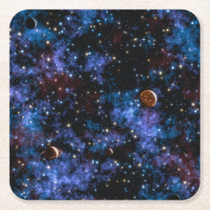 Kleurrijke sterrenstelsels, sterren en planeten in vierkante kartonnen onderzetter