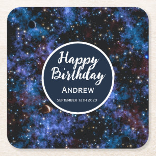 Kleurrijke sterrenstelsels, sterren en planeten vierkante kartonnen onderzetter