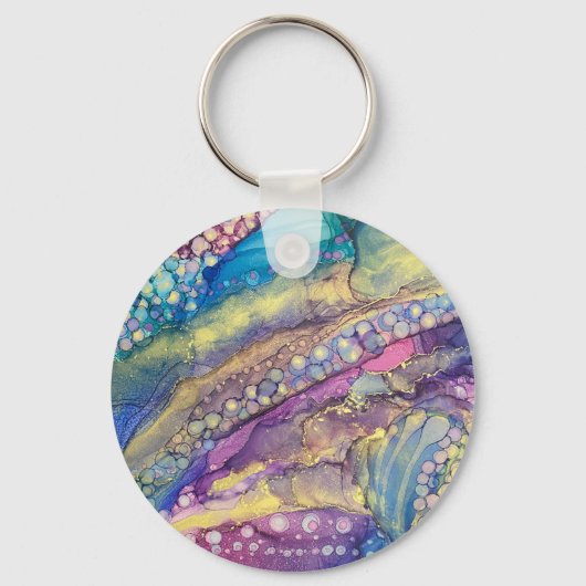Kleurrijke Stippen Alcohol Ink Liquid Abstract Art Sleutelhanger (Voorkant)