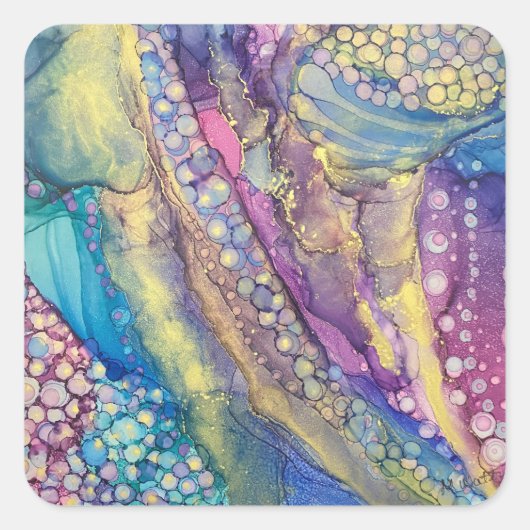 Kleurrijke Stippen Alcohol Ink Liquid Abstract Art Vierkante Sticker (Voorkant)