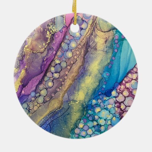 Kleurrijke Stippen Alcohol Ink Vloeibaar Abstract  Keramisch Ornament (Achterkant)