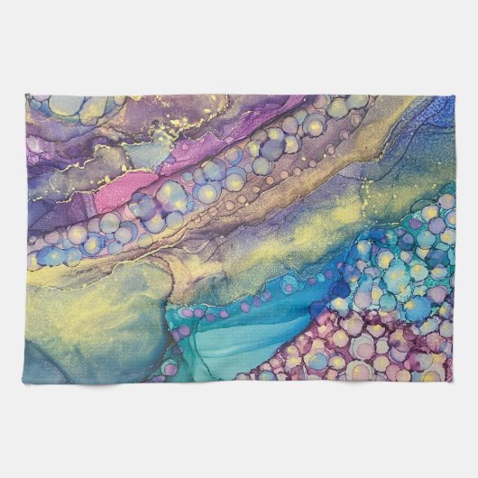 Kleurrijke Stippen Alcohol Ink Vloeibaar Abstract Theedoek (Horizontaal)