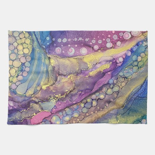 Kleurrijke Stippen Alcohol Ink Vloeibaar Abstract Theedoek (Horizontaal)