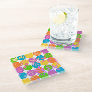 Kleurrijke Stippen en Leaf Pattern 1980s Style Ond Glazen Onderzetter