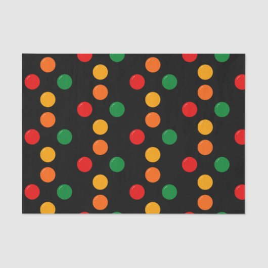 Kleurrijke Stippen op Black Retro Mid Century Mode Tissuepapier (Voorkant)