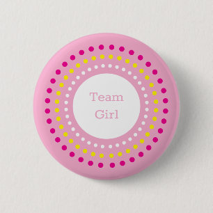 Kleurrijke Stippen Team Meisje Geslacht Reveal Fee Ronde Button 5,7 Cm