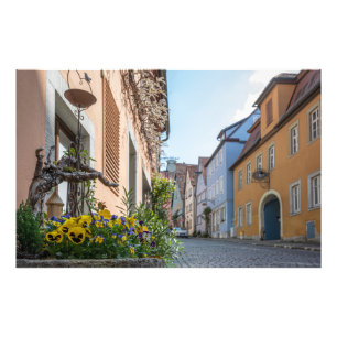 Kleurrijke straat in Rothenburg ob der Tauber Foto Afdruk