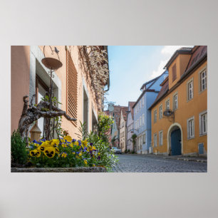 Kleurrijke straat in Rothenburg ob der Tauber Poster