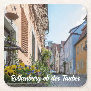 Kleurrijke straat in Rothenburg ob der Tauber Vierkante Kartonnen Onderzetter