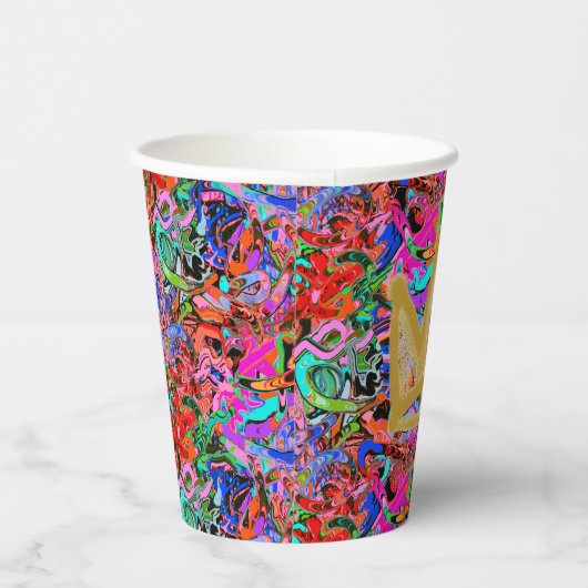 Kleurrijke straatachtige graffiti met kroon papieren bekers (Rechts)