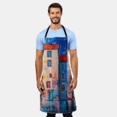 Kleurrijke straatpanorama impressionistische kunst schort (Gedragen)