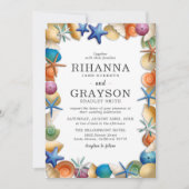 Kleurrijke strand schelp bruiloft kaart (Voorkant)