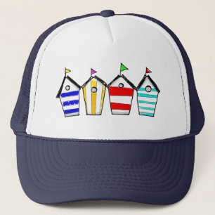 Kleurrijke strandhuisjes illustratie trucker pet