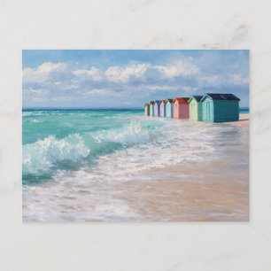 Kleurrijke Strandhuisjes Kustkunst Ansichtkaart Briefkaart
