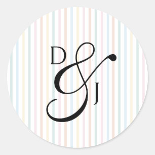 Kleurrijke Streep Monogram Script Ampersand Huweli Ronde Sticker