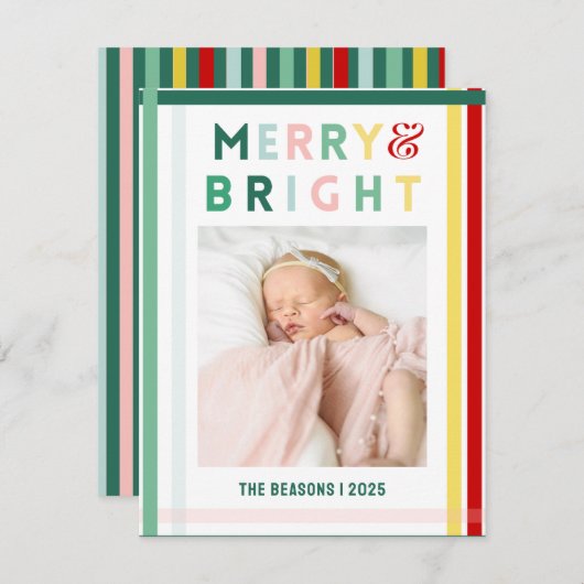 Kleurrijke Streep Vrolijk & Helder Grote Foto Feestdagenkaart (Voorkant / Achterkant)