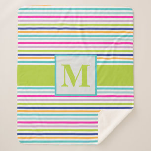 Kleurrijke strepen - blauw, Sinaasappel, roze, gro Sherpa Deken