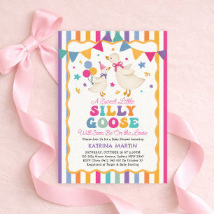 Kleurrijke Strepen Dwaze Gans Meisje Baby Shower Kaart