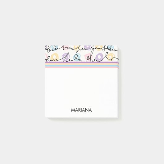 Kleurrijke strepen en cirkels en tekst handschrift post-it® notes (Voorkant)