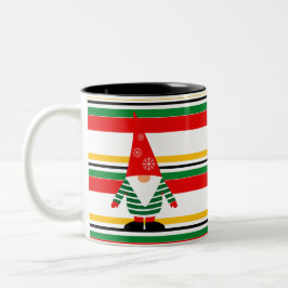 Kleurrijke strepen met Schattigee Gnome Christmas Tweekleurige Koffiemok