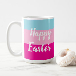 Kleurrijke strepen Patroon Happy Easter Flat Kaart Koffiemok