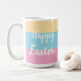 Kleurrijke strepen Patroon Happy Easter Flat Kaart Koffiemok
