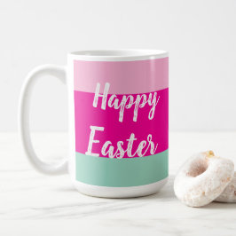Kleurrijke strepen Patroon Happy Easter Flat Kaart Koffiemok