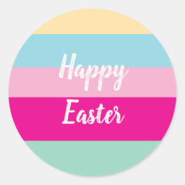 Kleurrijke strepen Patroon Happy Easter Flat Kaart Ronde Sticker